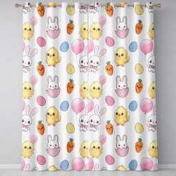 Cute Easter Bunny Chick Carrot Egg Kawaii Seamless Pattern Readymade Eyelet Ring Top Thermal 100% Blackout Curtains - thumbnail 2