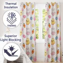 Cute Easter Bunny Chick Carrot Egg Kawaii Seamless Pattern Readymade Eyelet Ring Top Thermal 100% Blackout Curtains - thumbnail 3