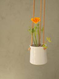 Handmade White Ceramic Hanging Planter, With Brown Leather Straps, Minimalist Pottery, Flower Plant Pot, Indoor Garden