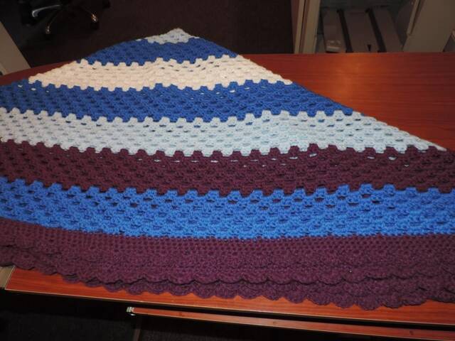 Crochet Blue, Purple, & White Throw/Blanket With Scalloped Border - image 1