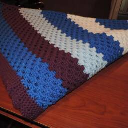 Crochet Blue, Purple, & White Throw/Blanket With Scalloped Border - thumbnail 2