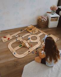 Wooden Road Track For Kids, Montessori Educational Toy, Race Track, Thankful Gift Toddler Birthday, Personalized Baby Christmas Gift - thumbnail 1