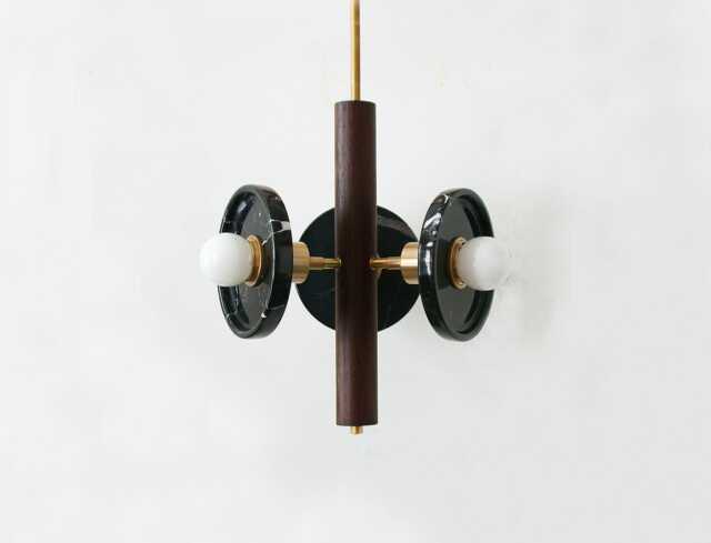 Black Veined Marble & Wenge Wood Triple Pendant Light Kitchen Island Bathroom Ceiling Foyer - image 1