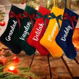 2026 Christmas Velvet Stocking With Name, Neutral Stocking, Family Christmas, Gift For Holiday Gift, Grandparents Xmas - thumbnail 3