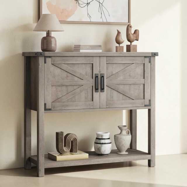 Console Table With Storage Farmhouse Entryway Doors & Drawers - image 1