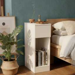 20cm Slim Bedside Table, White Narrow Nightstand With Drawer & Shelf, Side Table - thumbnail 1