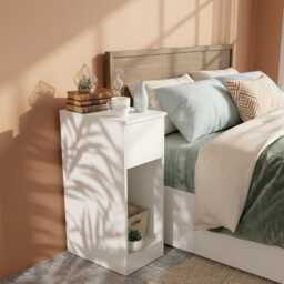 20cm Slim Bedside Table, White Narrow Nightstand With Drawer & Shelf, Side Table - thumbnail 4