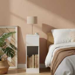 20cm Slim Bedside Table, White Narrow Nightstand With Drawer & Shelf, Side Table - thumbnail 2