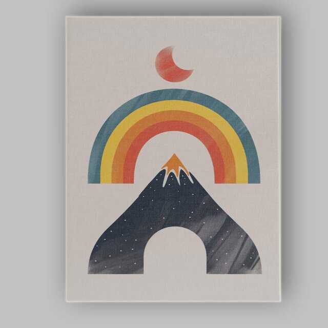 Boho Rainbow Mountain Crescent Moon Abstract Canvas Wall Art Print Decor Picture Ready To Hang - image 1