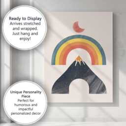 Boho Rainbow Mountain Crescent Moon Abstract Canvas Wall Art Print Decor Picture Ready To Hang - thumbnail 3