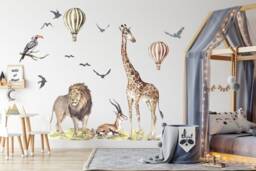 Watercolor Safari Animals Wall Decal Set Peel & Stick Nursery Decor - thumbnail 1