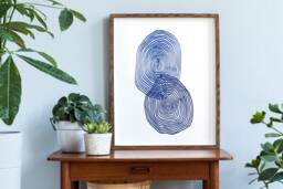 Les Cercles Blue Line Art, Navy Wall Drawing, Geometric Artwork, Simple Home Decor, Minimal Ocean Print, Decor - thumbnail 1