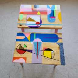 Painted Resin Wood Side Tables, Funky Abstract Art, Boho Mcm Decor - thumbnail 3