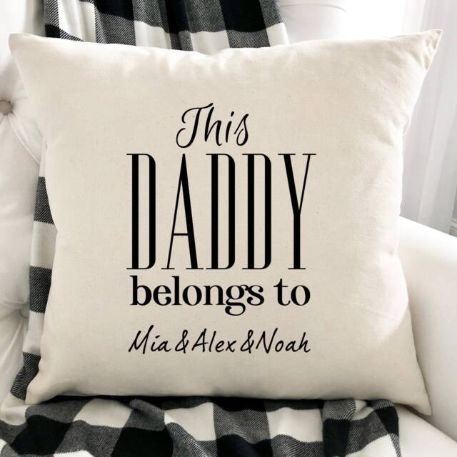 This Daddy Belongs To Cushion With Names/Personalised Gift For Dad Christmas, Birthday, Father's Day Son Daughter Name - image 1