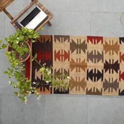 Wool Jute Kilim Runner, Handmade Tribal Hallway Flatweave Southwestern Runner Rug, Boho Geometric Entryway - thumbnail 4