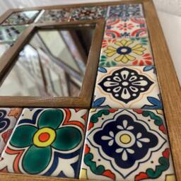 Mexican Tile Mirror, Bohemian Vintage Mirror Mosaic Talavera Tile, Art Deco , Christmas Gift - thumbnail 4