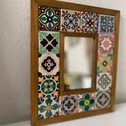Mexican Tile Mirror, Bohemian Vintage Mirror Mosaic Talavera Tile, Art Deco , Christmas Gift - thumbnail 2