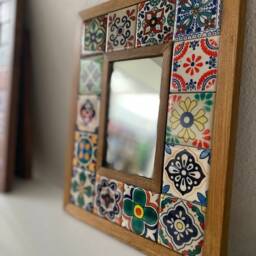 Mexican Tile Mirror, Bohemian Vintage Mirror Mosaic Talavera Tile, Art Deco , Christmas Gift - thumbnail 3