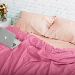 Cotton Sateen Duvet Cover Set in Peach & Pink. Cover + 2 Pillowcases. Twin Full Queen King Single Kingsingle Double Custom Bed Linen - thumbnail 3