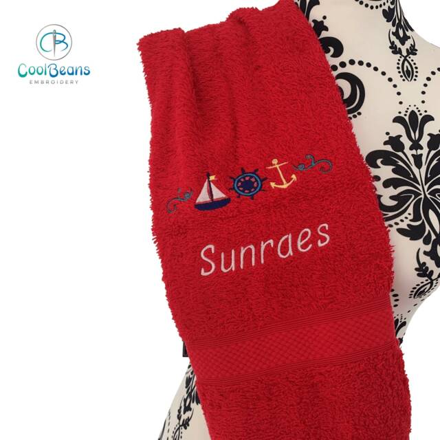 Nautical Towel - Personalised Face Cloth/Hand Bath = Embroidered - image 1