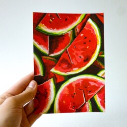 Watermelon Watercolor Painting Print For Modern Kitchen Wall Art By Palestinian Artist - thumbnail 2