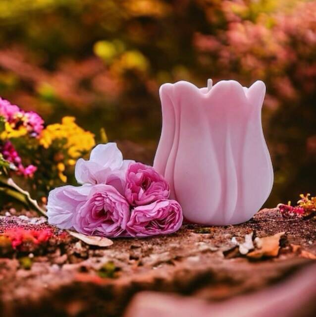 Large Pink Pillar Candle, Flower Shaped Candle, Candle Gift For Her, Wedding Candles Gift, Thank You Women, Birthday Her, Floral - image 1