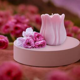 Large Pink Pillar Candle, Flower Shaped Candle, Candle Gift For Her, Wedding Candles Gift, Thank You Women, Birthday Her, Floral - thumbnail 2