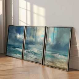 Seascape Painting Style Ocean Waves Poster Set Of 3 Coastal Wall Art - thumbnail 2