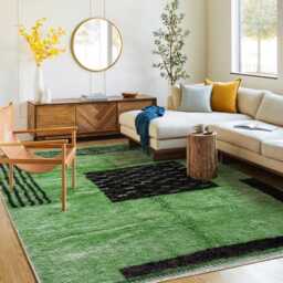 Moroccan Green Berber Rug, Handwoven Wool Shag Rug With Geometric Shapes, Authentic Beni Ourain Style Carpet, Large 9x12 Area - thumbnail 2