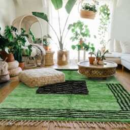 Moroccan Green Berber Rug, Handwoven Wool Shag Rug With Geometric Shapes, Authentic Beni Ourain Style Carpet, Large 9x12 Area - thumbnail 3