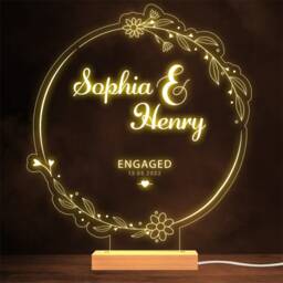 Simple Floral Wreath Engagement Personalised Gift Warm Lamp Night Light