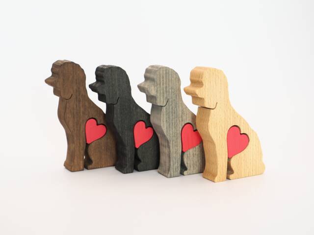 Personalised Wooden Poodle Figurine, Dog Memorial Statue, Mother's Day Gift For Dog Mum, Engraved Heart - image 1