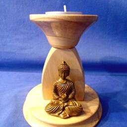 Choice Of Handmade Wooden Candle Holder Or Tea-Light Holder, With A Hand-Painted Gold Buddha Both Made in Elm Wood - thumbnail 3
