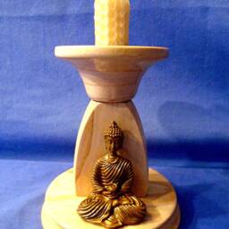 Choice Of Handmade Wooden Candle Holder Or Tea-Light Holder, With A Hand-Painted Gold Buddha Both Made in Elm Wood - thumbnail 2