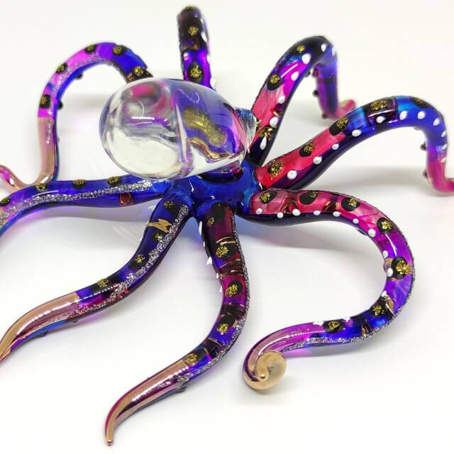 5 Inches Octopus Figurines Hand Painted Multi-Color Blown Glass Art Gold Trim Animals Collectible Gift Home Decor - image 1