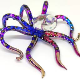 5 Inches Octopus Figurines Hand Painted Multi-Color Blown Glass Art Gold Trim Animals Collectible Gift Home Decor - thumbnail 4