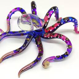 5 Inches Octopus Figurines Hand Painted Multi-Color Blown Glass Art Gold Trim Animals Collectible Gift Home Decor
