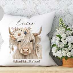 Highland Cow Cushion, Pillow, Cow, Gift, Floral Lover, Gift For Mum, Her, Bohemian Cushion - thumbnail 3