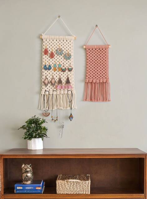 Macrame Earring Hanger, Gifts For Daughter, Bedroom Wall Decor, Organizer, Jewelry Organization, Hanging H83 - image 1