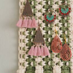 Macrame Earring Hanger, Gifts For Daughter, Bedroom Wall Decor, Organizer, Jewelry Organization, Hanging H83 - thumbnail 4