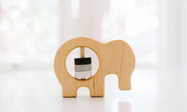Wooden Elephant Baby Rattle Organic Bannor Toy - image 1