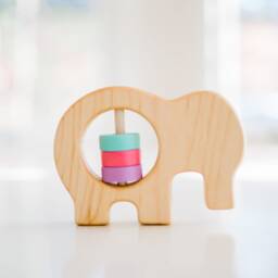 Wooden Elephant Baby Rattle Organic Bannor Toy - thumbnail 2
