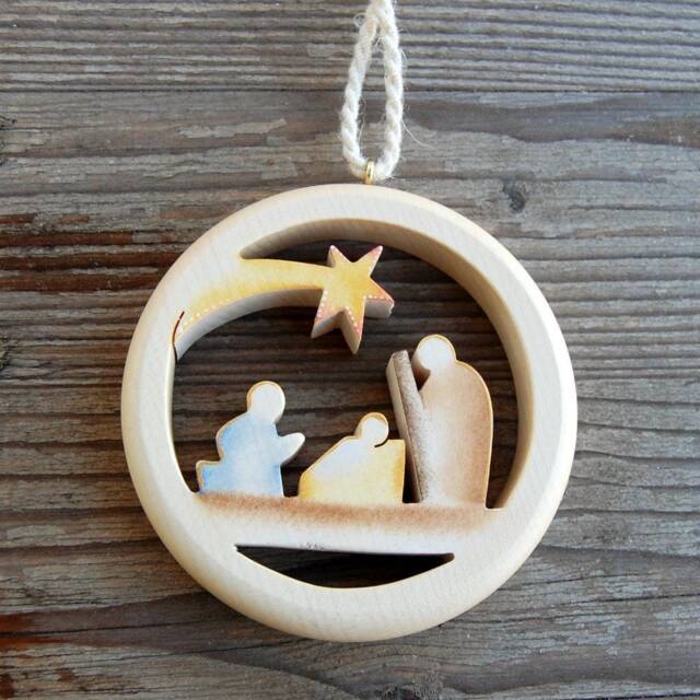 Wooden Holy Family Decoration - Painted Christmas Nativity Wall Decoration
