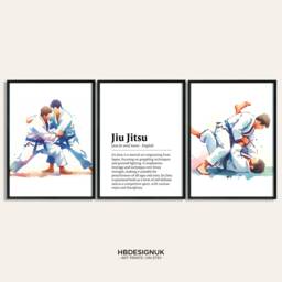 Jiu Jitsu Poster Set - 3 Prints - Wall Art Gifts Martial Arts Gift Definition Boys Bedroom Decor Kids Watercolour Artwork - thumbnail 1