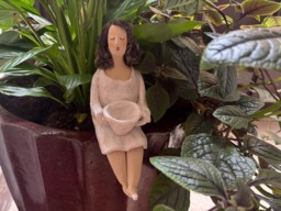 Ceramic Sculpture Of A Woman Holding Cup Coffee, Artistic Object
