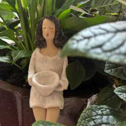 Ceramic Sculpture Of A Woman Holding Cup Coffee, Artistic Object - thumbnail 3
