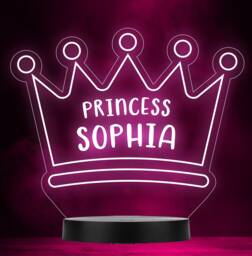 Princess Girl Crown Name Personalised Gift Colour Changing Led Lamp Night Light - thumbnail 1