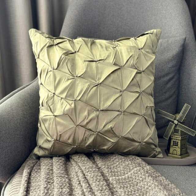 Bead Knotted Solid Color Pattern, Green Taffeta, 24x24/26x26 Modern Euro Sham - Earthy Texture - image 1