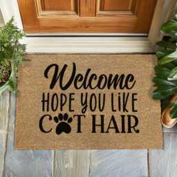 Welcome Doormat - Hope You Like Cat Hair, Funny Pet Lover Entry Rug For Moms Durable Coir Furry Home Decor, Non-Slip Front Porch Mat - thumbnail 1