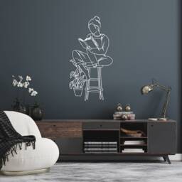 Woman Reading Metal Wall Art Minimalist Line Decor - thumbnail 4